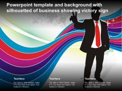 Powerpoint template and background with silhouetted of business showing victory sign