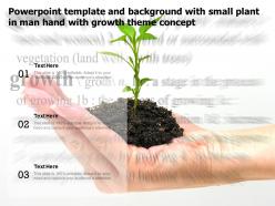 Powerpoint template and background with small plant in man hand with growth theme concept