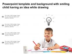 Powerpoint template and background with smiling child having an idea while drawing