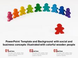 Powerpoint template and background with social and business concepts illustrated with colorful wooden people