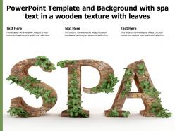 Powerpoint template and background with spa text in a wooden texture with leaves