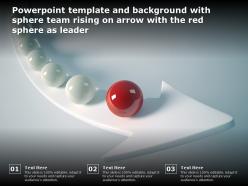 Powerpoint template and background with sphere team rising on arrow with the red sphere as leader