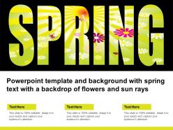 Powerpoint template and background with spring text with a backdrop of flowers and sun rays