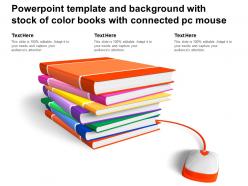 Powerpoint template and background with stock of color books with connected pc mouse