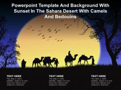 Powerpoint template and background with sunset in the sahara desert with camels bedouins