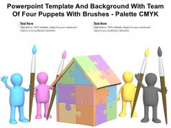 Powerpoint template and background with team of four puppets with brushes palette cmyk