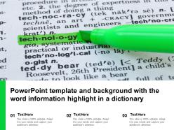 Powerpoint template and background with the word information highlight in a dictionary