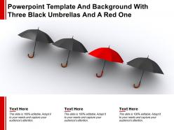 Powerpoint template and background with three black umbrellas and a red one
