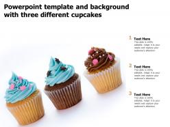 Powerpoint template and background with three different cupcakes