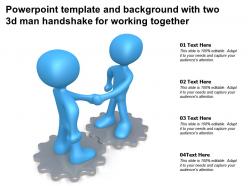 Powerpoint template and background with two 3d man handshake for working together
