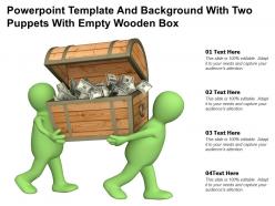 Powerpoint template and background with two puppets with empty wooden box