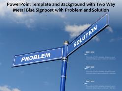 Powerpoint template and background with two way metal blue signpost with problem and solution