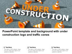 Powerpoint template and background with under construction logo and traffic cones