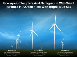 Powerpoint template and background with wind turbines in a open field with bright blue sky