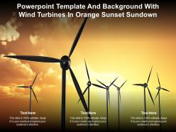 Powerpoint template and background with wind turbines in orange sunset sundown