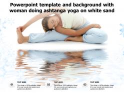 Powerpoint template and background with woman doing ashtanga yoga on white sand