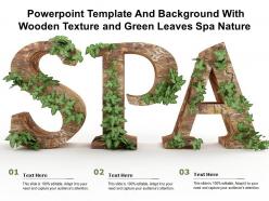Powerpoint template and background with wooden texture and green leaves spa nature