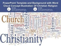 Powerpoint template and background with word cloud concept illustration of christian religion