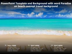 Powerpoint template and background with word paradise on beach concept travel background