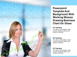 Powerpoint template and background with working woman drawing business chart on glass