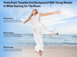 Powerpoint template and background with young woman in white dancing on the beach