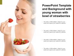 Powerpoint template and background with young woman with bowl of strawberries