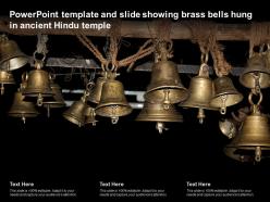 Powerpoint template and slide showing brass bells hung in ancient hindu temple