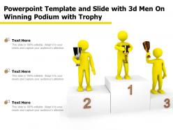 Powerpoint template and slide with 3d men on winning podium with trophy