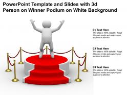 Powerpoint template and slides with 3d person on winner podium on white background