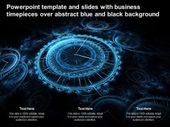 Powerpoint template and slides with business timepieces over abstract blue and black background