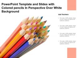 Powerpoint template and slides with colored pencils in perspective over white background