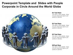 Powerpoint template and slides with people corporate in circle around the world globe