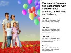 Powerpoint template and with family of four standing in red field and balloons
