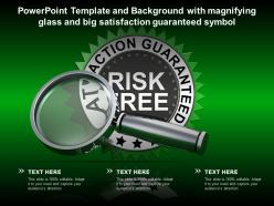Powerpoint template and with magnifying glass and big satisfaction guaranteed symbol