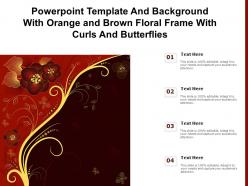Powerpoint template and with orange and brown floral frame with curls and butterflies