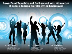 Powerpoint template and with silhouettes of people dancing on retro styled background
