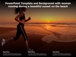Powerpoint template and with woman running during a beautiful sunset on the beach