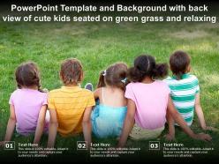 Powerpoint template background with back view of cute kids seated on green grass and relaxing