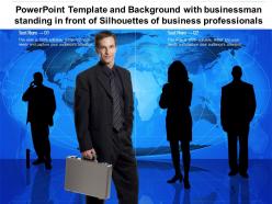 Powerpoint template background with businessman standing in front of silhouettes of business professionals