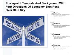 Powerpoint Template Background With Four Directions Of Economy Sign Post Over Blue Sky