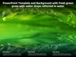 Powerpoint template background with fresh green grass with water drops reflected in water