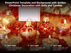 Powerpoint template background with golden christmas decoration with balls and candles