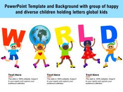 Powerpoint Template Background With Group Of Happy And Diverse Children Holding Letters Global Kids