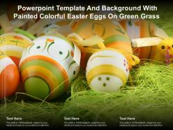 Powerpoint template background with painted colorful easter eggs on green grass