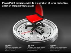 Powerpoint template with 3d illustration of large red office chair on metallic white clock