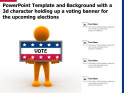 Powerpoint template with a 3d character holding up a voting banner for the upcoming elections