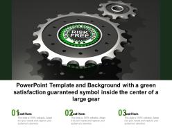 Powerpoint template with a green satisfaction guaranteed symbol inside the center of a large gear