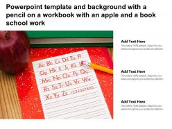 Powerpoint template with a pencil on a workbook with an apple and a book school work