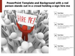 Powerpoint template with a red person stands out in a crowd holding a sign hire me