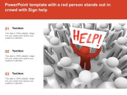 Powerpoint template with a red person stands out in crowd with sign help